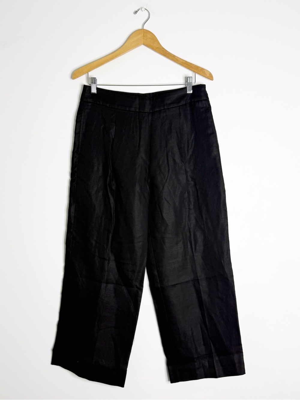 J.Crew High Rise Pleated Linen Blend Pants Size 8 Black NWT Wide Leg